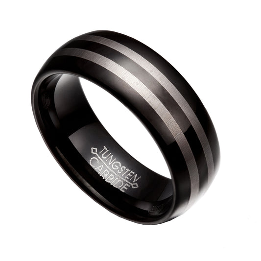 Black & Gray Tungsten Carbide 8mm Comfort Fit Wedding Band Rings Size 8-14 TG47A