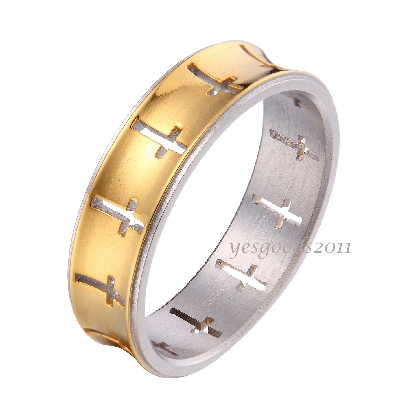 5mm 7mm Gold Plated Stainless Steel Cross Wire Cutting Ring Size 5-14 HS10