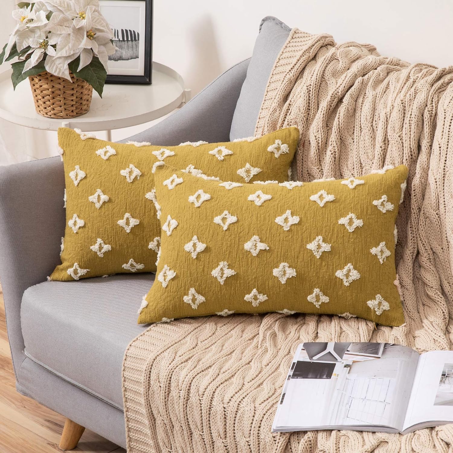 12x20 yellow throw pillow with 450g insert by fancy & stacy