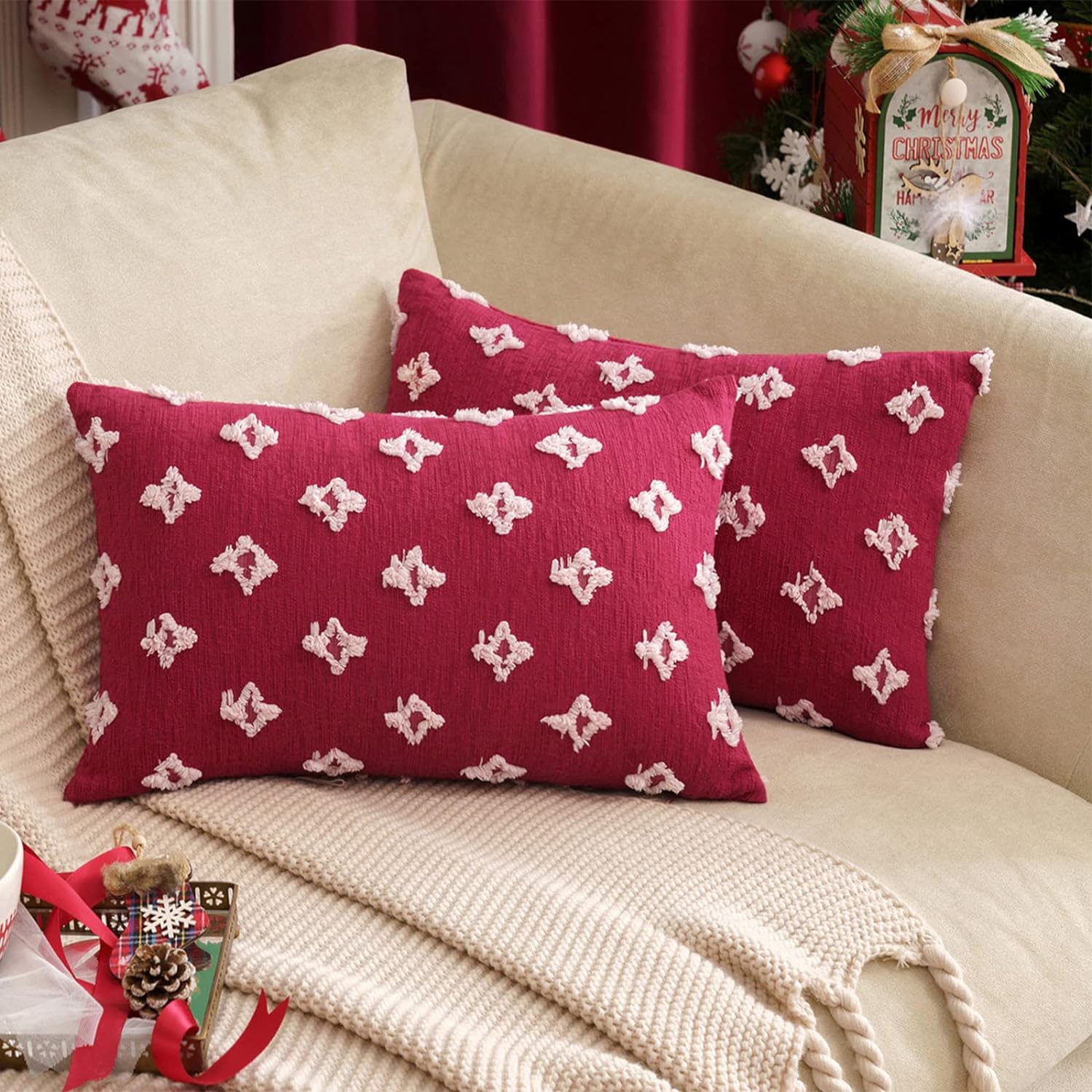 12x20 red throw pillow with 450g insert by fancy & stacy